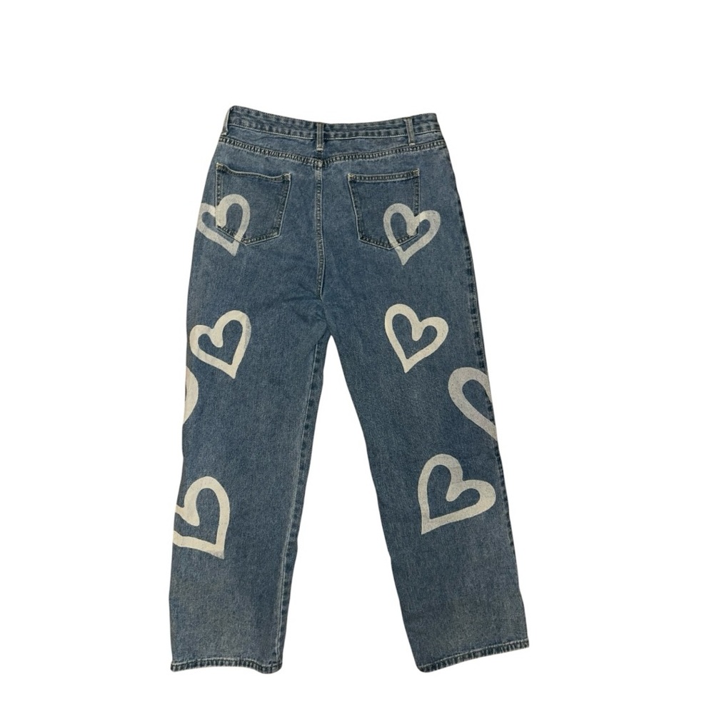 Cider Light Blue Wide Leg Jeans with White Heart Print size xl - Picture 4 of 4